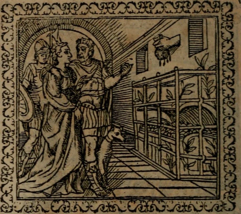 An illustration from Emblemata : et aliquot nummi antiqui operis, 1566, leaf 199