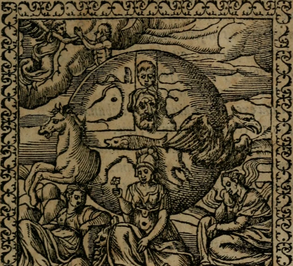 An illustration from Emblemata : et aliquot nummi antiqui operis, 1566, leaf 202