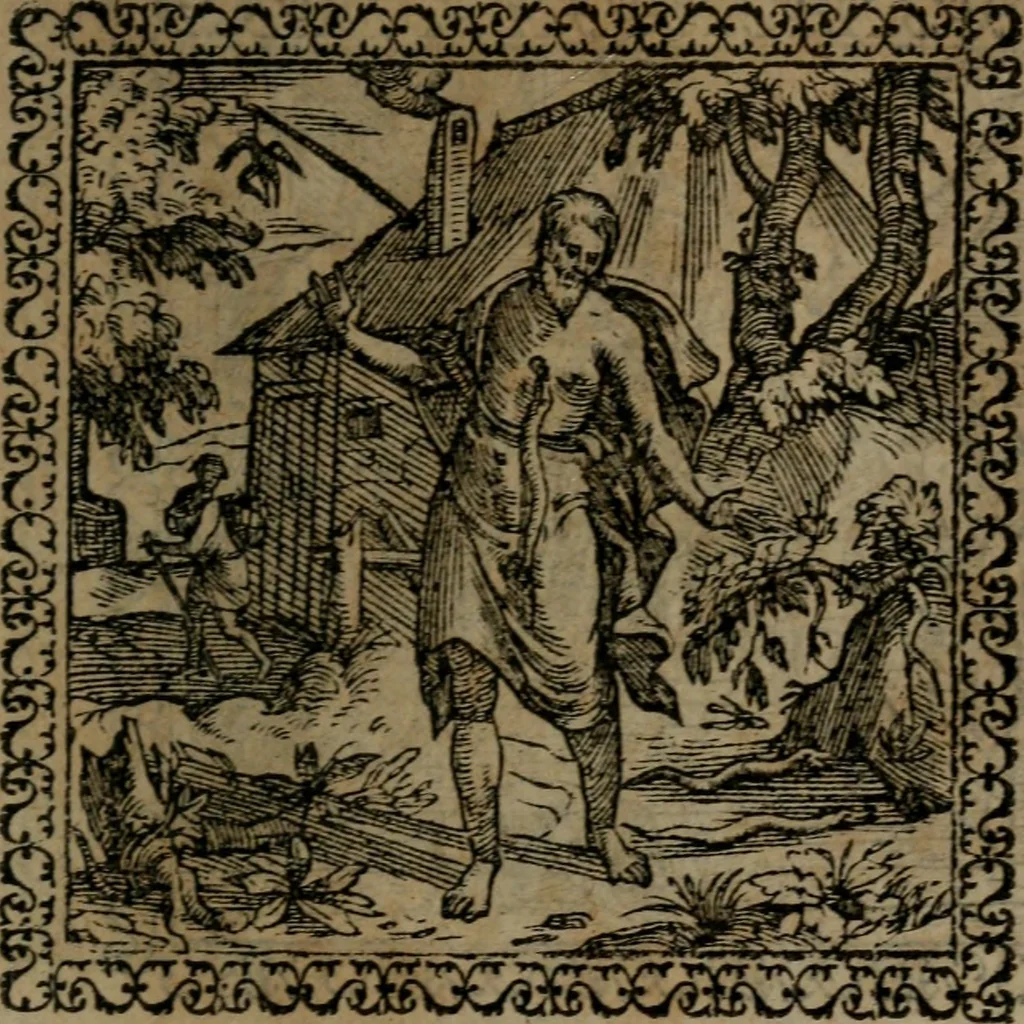 An illustration from Emblemata : et aliquot nummi antiqui operis, 1566, leaf 212