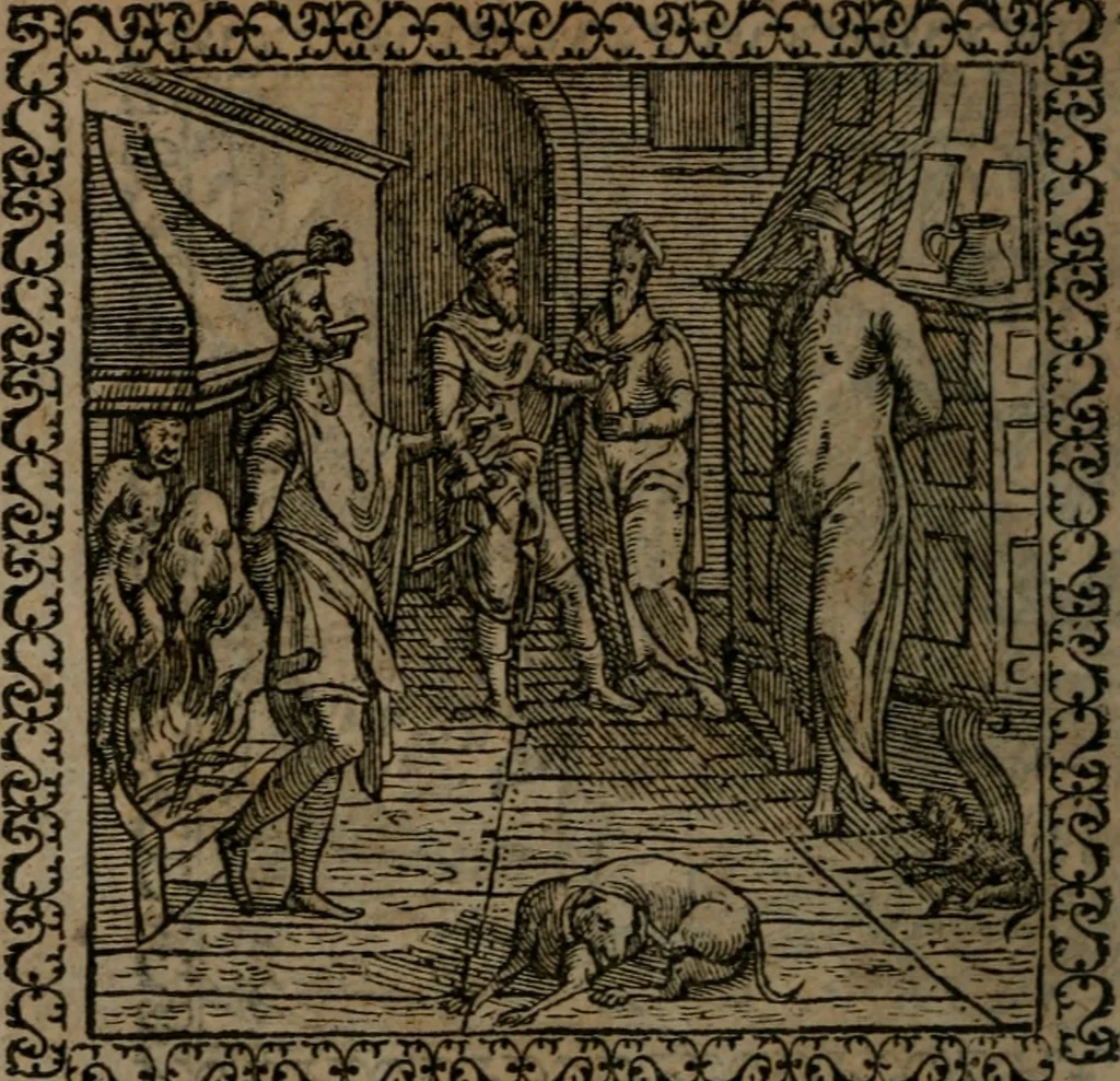 An illustration from Emblemata : et aliquot nummi antiqui operis, 1566, leaf 213