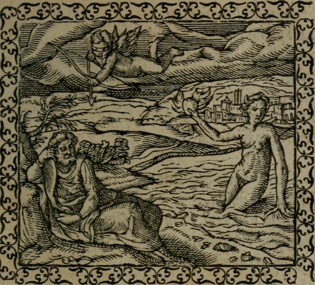 An illustration from Emblemata : et aliquot nummi antiqui operis, 1566, leaf 22