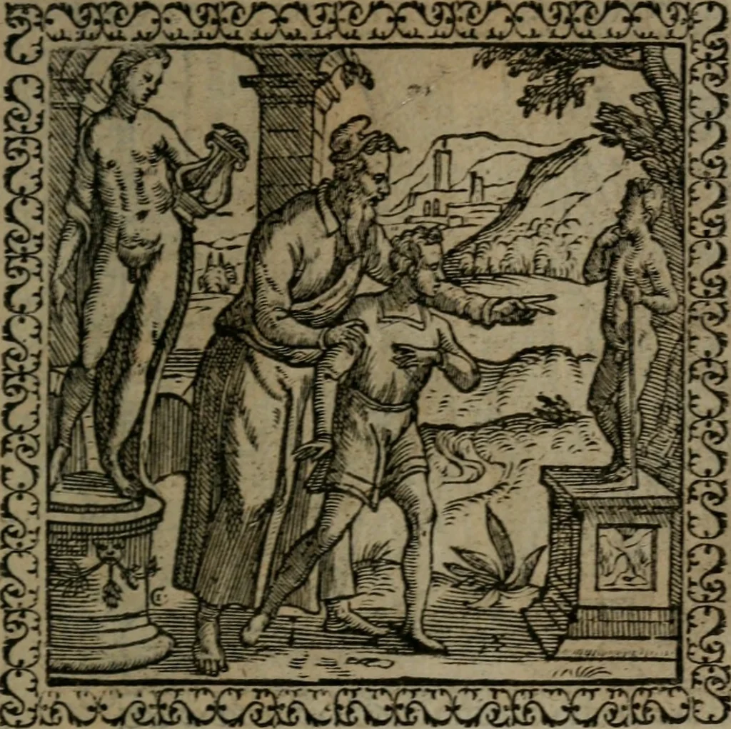 An illustration from Emblemata : et aliquot nummi antiqui operis, 1566, leaf 230