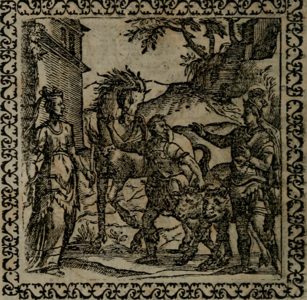An illustration from Emblemata : et aliquot nummi antiqui operis, 1566, leaf 257