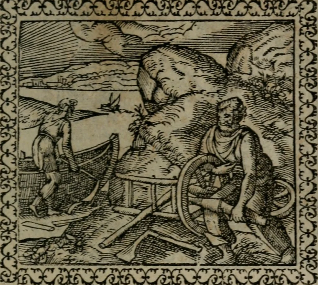 An illustration from Emblemata : et aliquot nummi antiqui operis, 1566, leaf 32