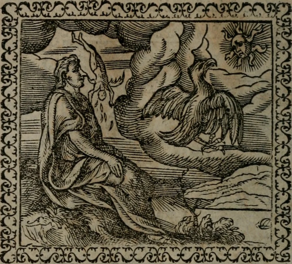 An illustration from Emblemata : et aliquot nummi antiqui operis, 1566, leaf 33