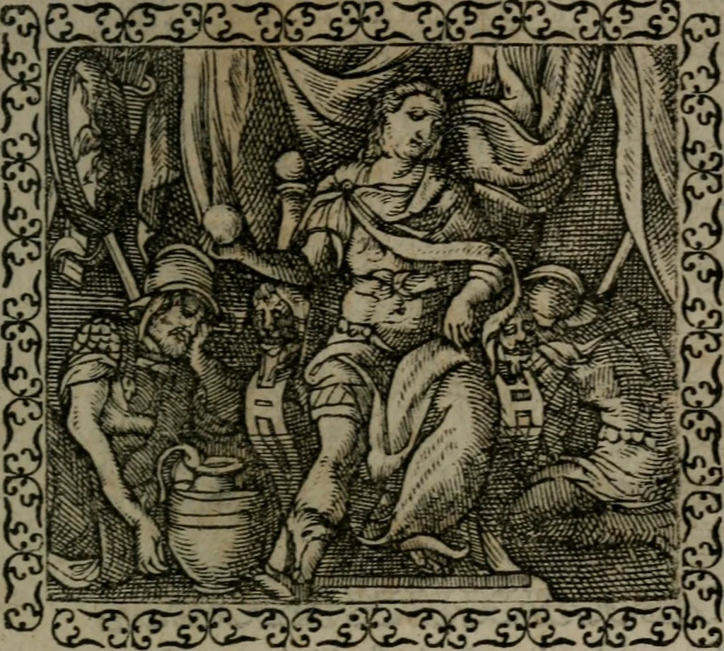 An illustration from Emblemata : et aliquot nummi antiqui operis, 1566, leaf 34