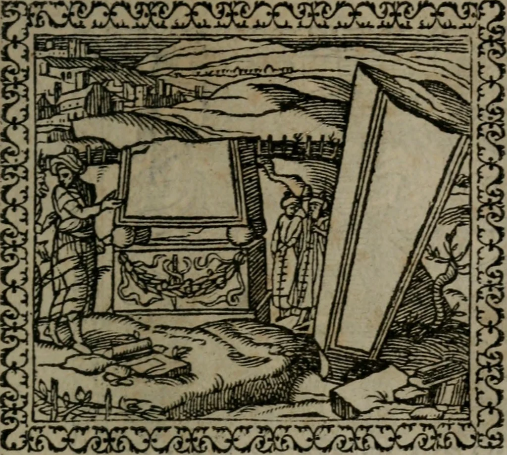 An illustration from Emblemata : et aliquot nummi antiqui operis, 1566, leaf 36