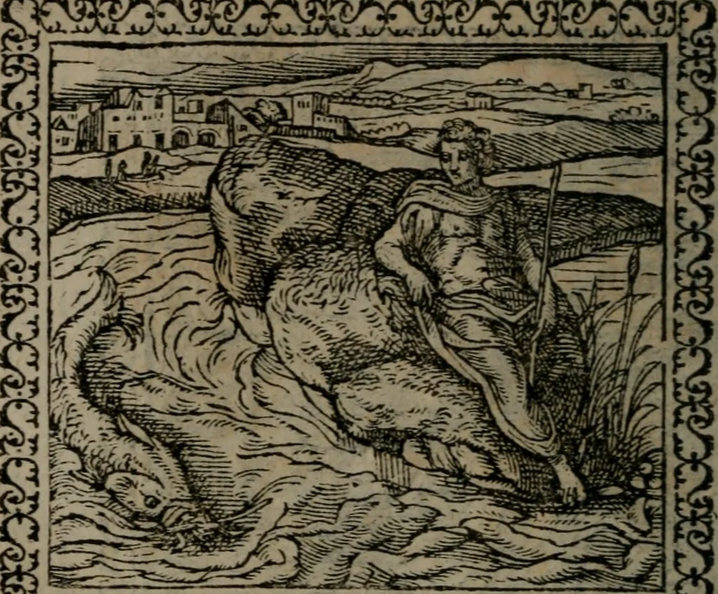 An illustration from Emblemata : et aliquot nummi antiqui operis, 1566, leaf 43