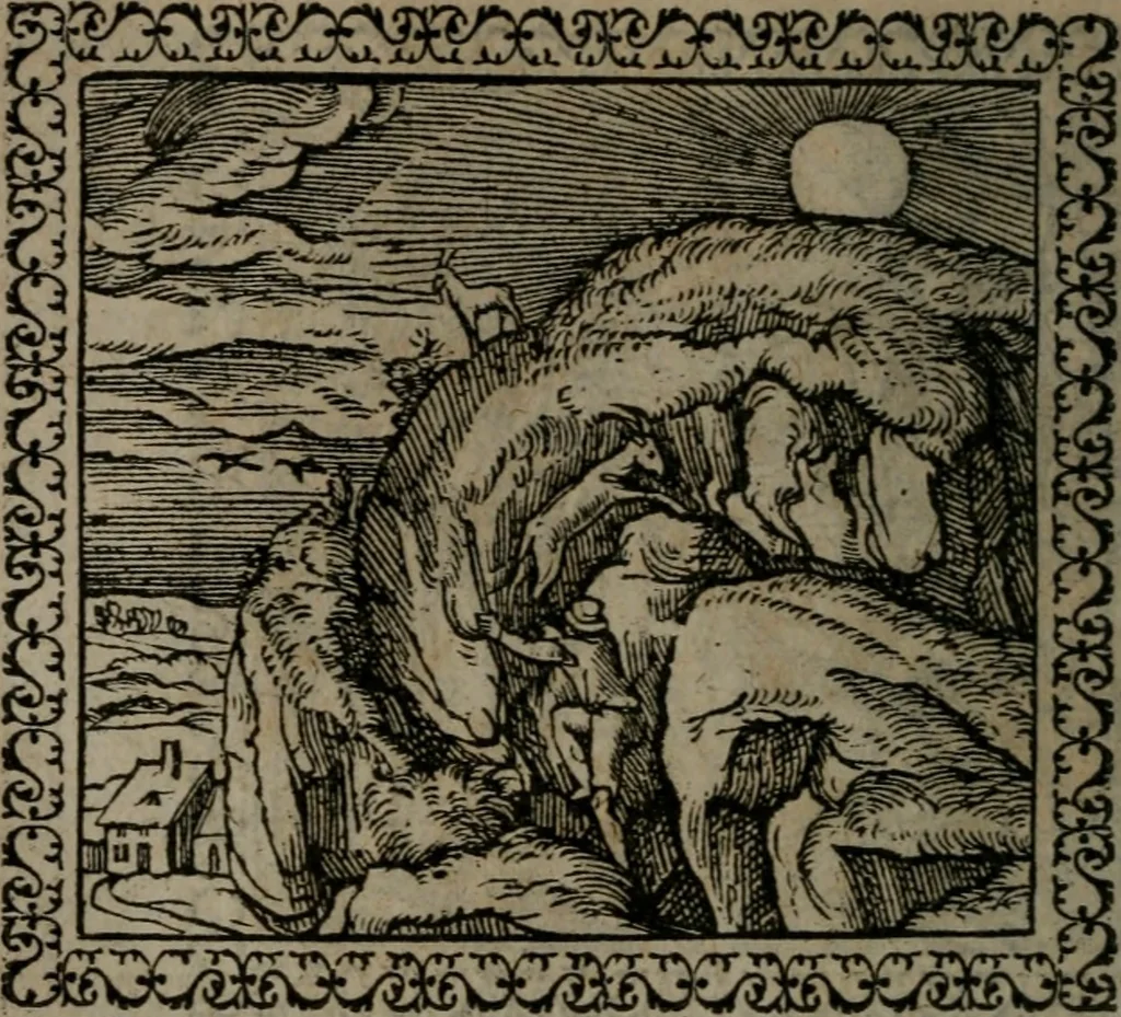 An illustration from Emblemata : et aliquot nummi antiqui operis, 1566, leaf 45