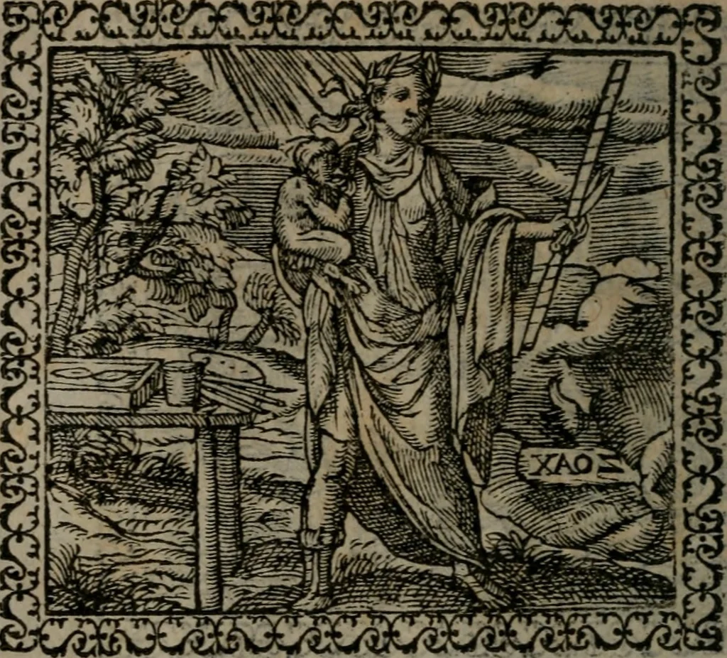 An illustration from Emblemata : et aliquot nummi antiqui operis, 1566, leaf 51