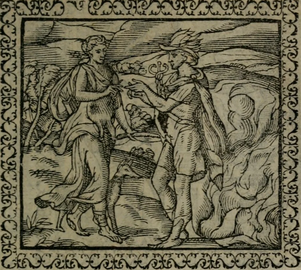 An illustration from Emblemata : et aliquot nummi antiqui operis, 1566, leaf 54