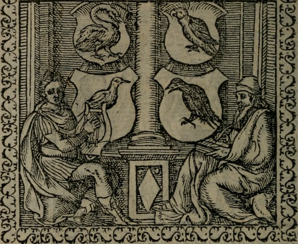 An illustration from Emblemata : et aliquot nummi antiqui operis, 1566, leaf 55