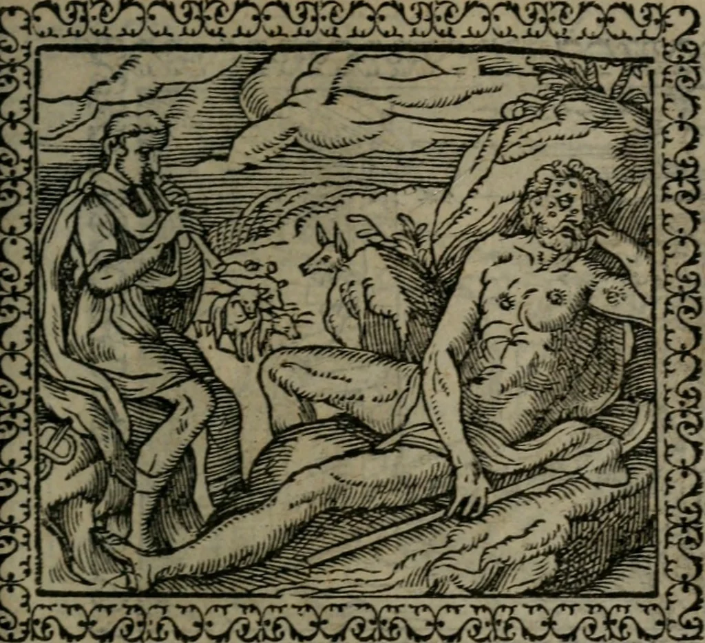 An illustration from Emblemata : et aliquot nummi antiqui operis, 1566, leaf 58