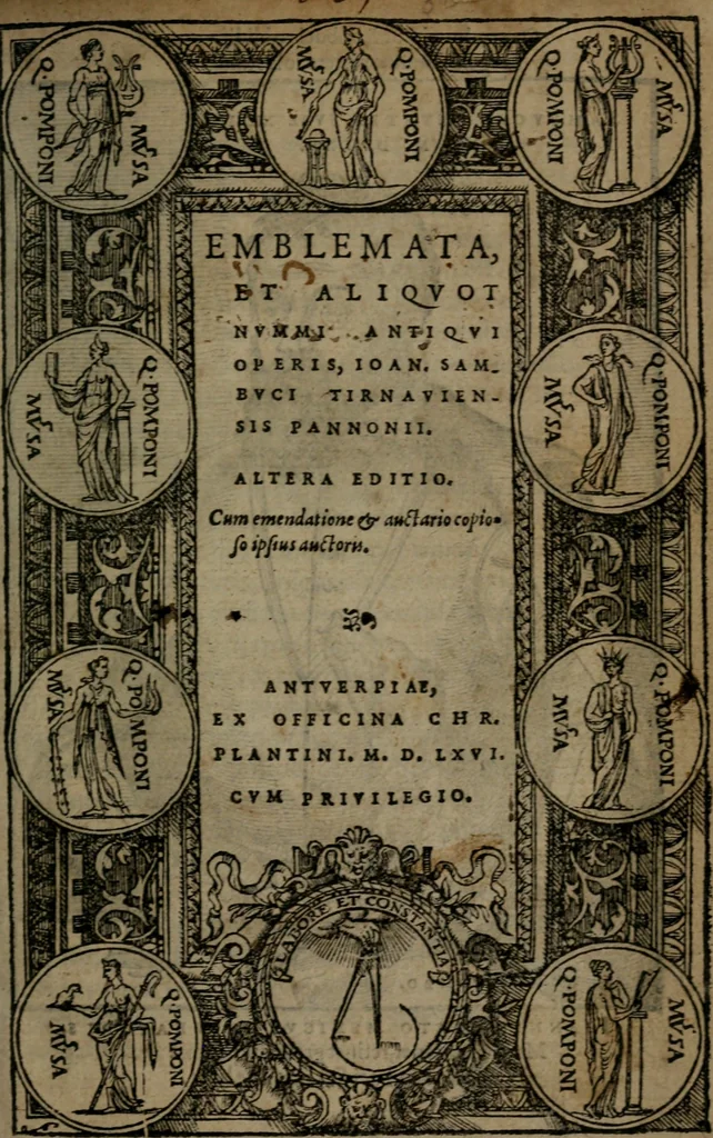 An illustration from Emblemata : et aliquot nummi antiqui operis, 1566, leaf 6