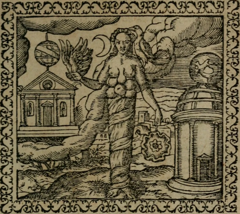 An illustration from Emblemata : et aliquot nummi antiqui operis, 1566, leaf 70