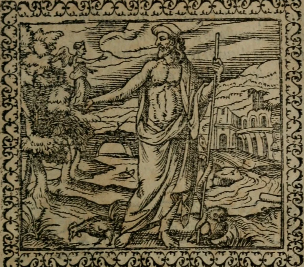 An illustration from Emblemata : et aliquot nummi antiqui operis, 1566, leaf 80