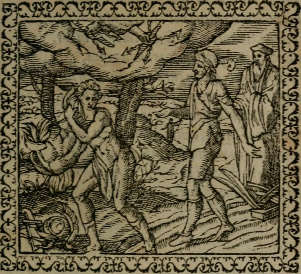 An illustration from Emblemata : et aliquot nummi antiqui operis, 1566, leaf 82