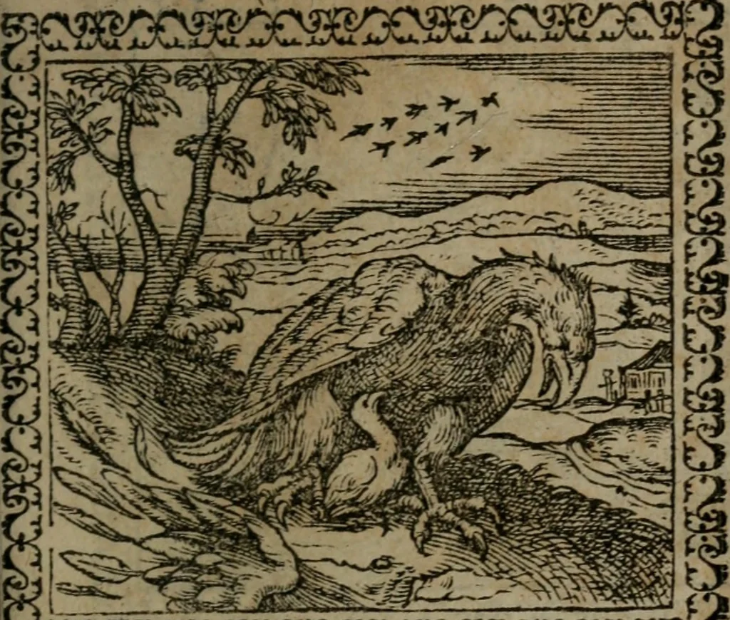 An illustration from Emblemata : et aliquot nummi antiqui operis, 1566, leaf 84