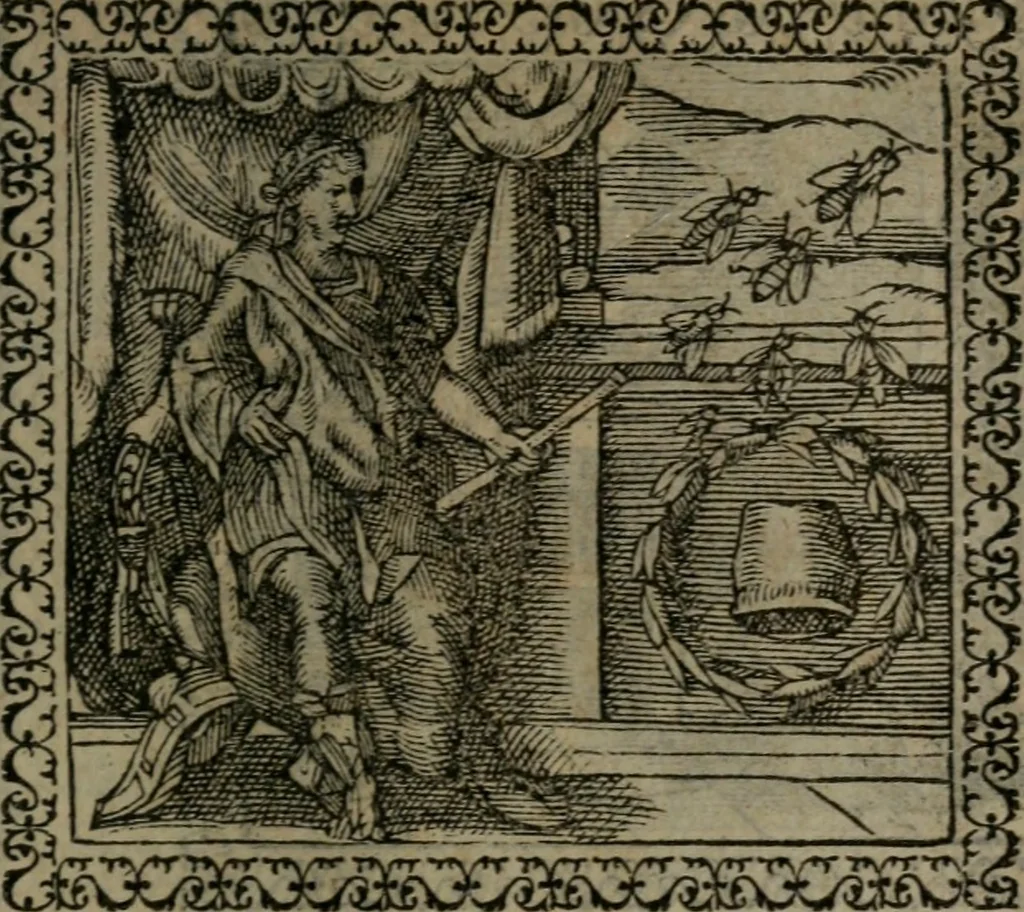 An illustration from Emblemata : et aliquot nummi antiqui operis, 1566, leaf 98