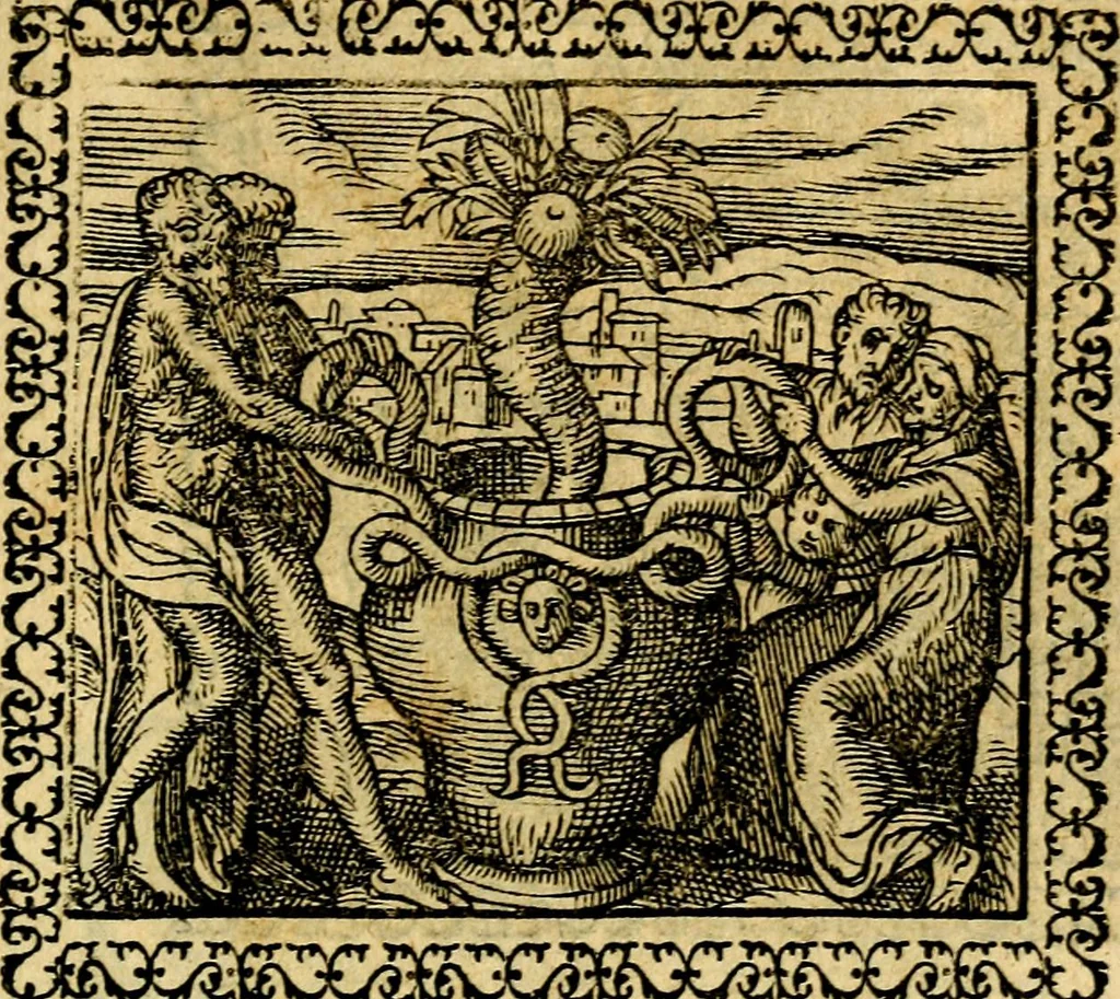 An illustration from Emblemata, et aliqvot nvmmi antiqvi operis, 1566, leaf 150