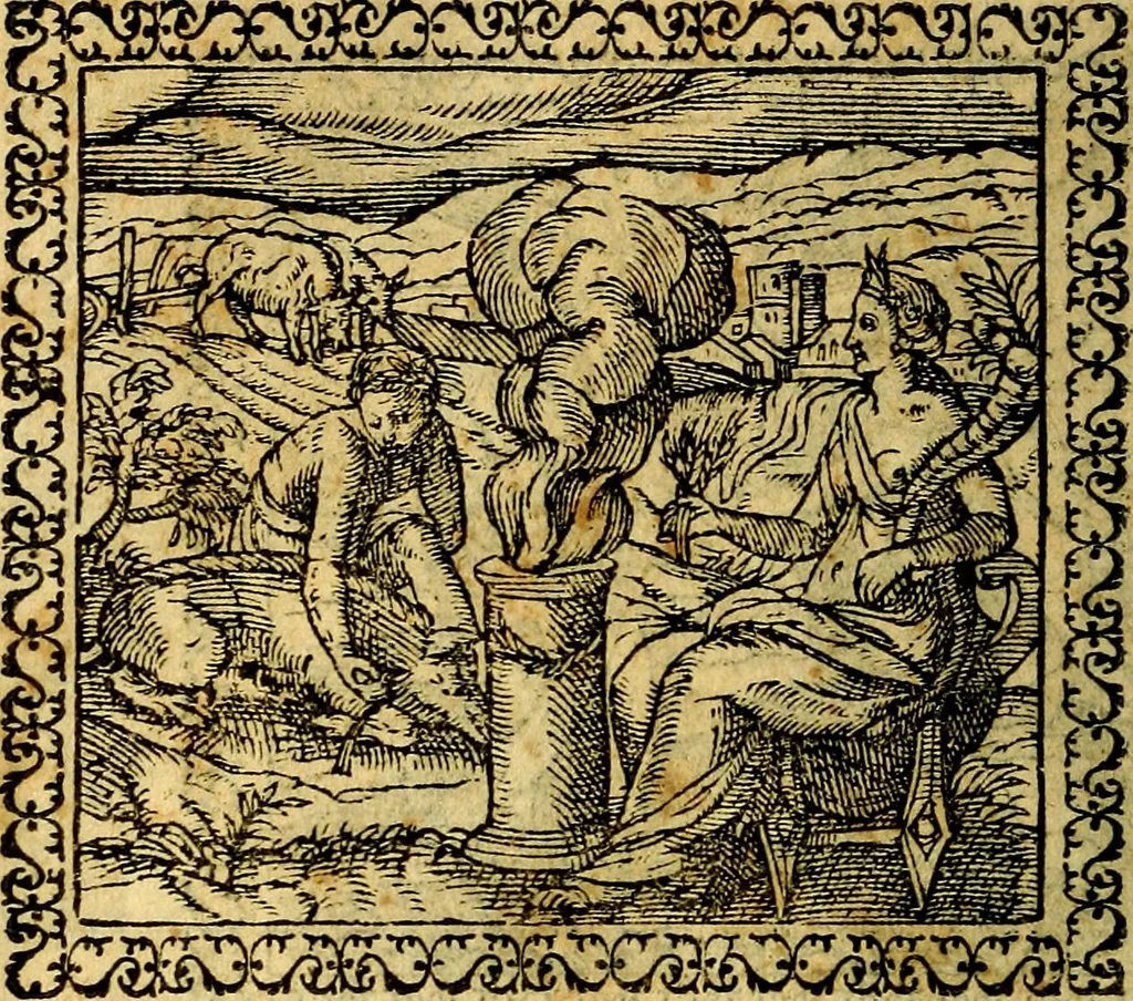 An illustration from Emblemata, et aliqvot nvmmi antiqvi operis, 1566, leaf 17