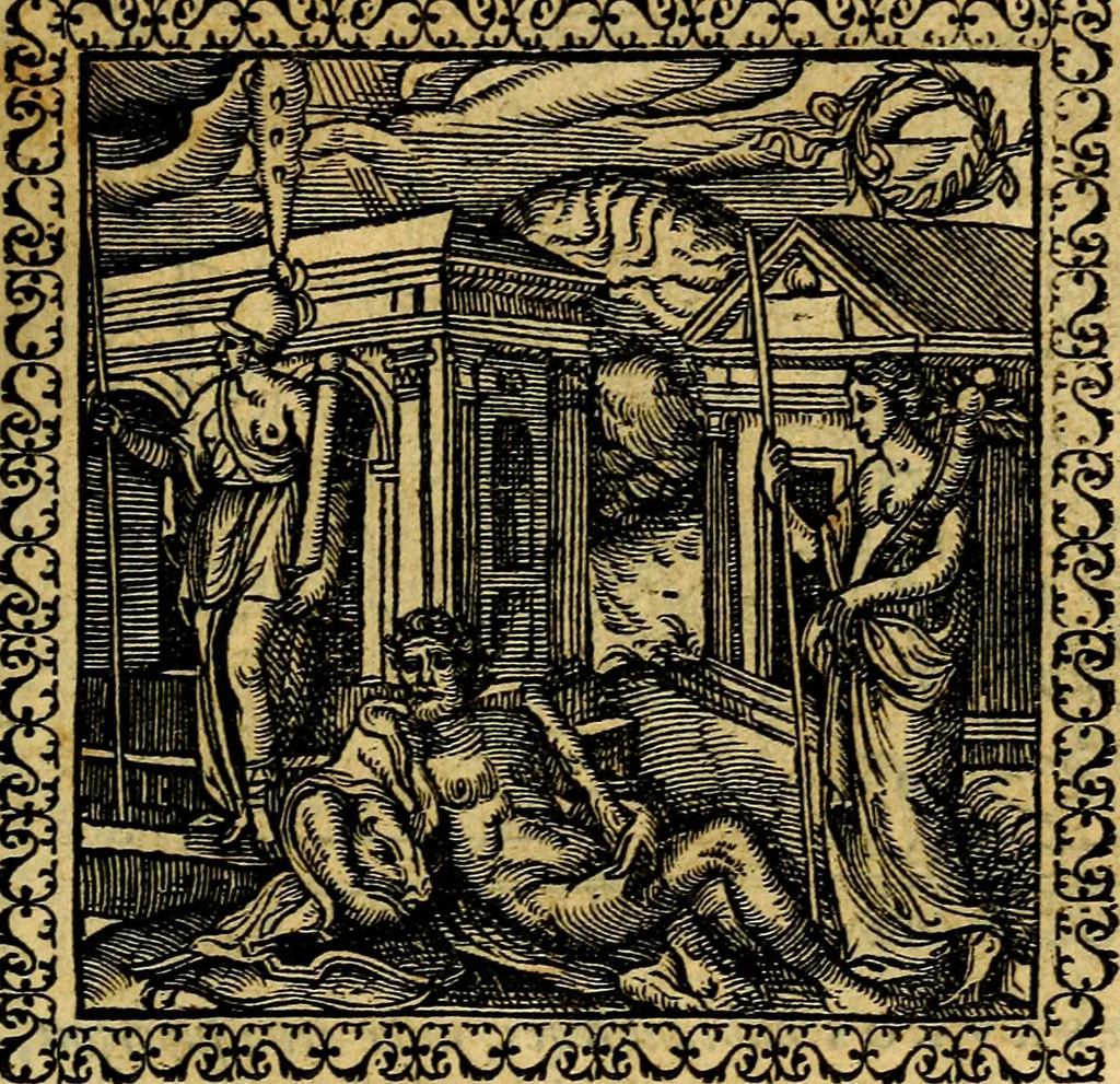 An illustration from Emblemata, et aliqvot nvmmi antiqvi operis, 1566, leaf 196
