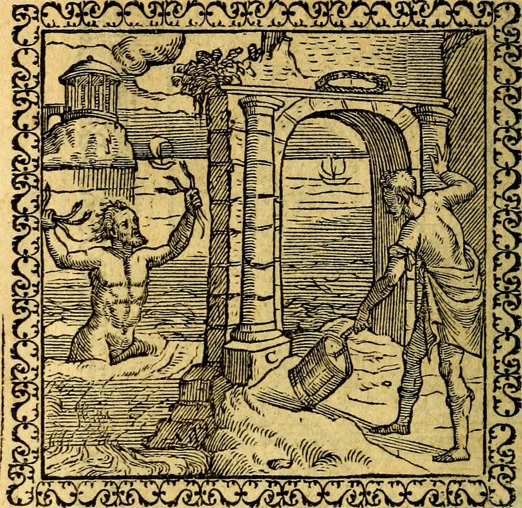 An illustration from Emblemata, et aliqvot nvmmi antiqvi operis, 1566, leaf 205