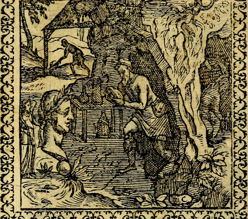 An illustration from Emblemata, et aliqvot nvmmi antiqvi operis, 1566, leaf 218