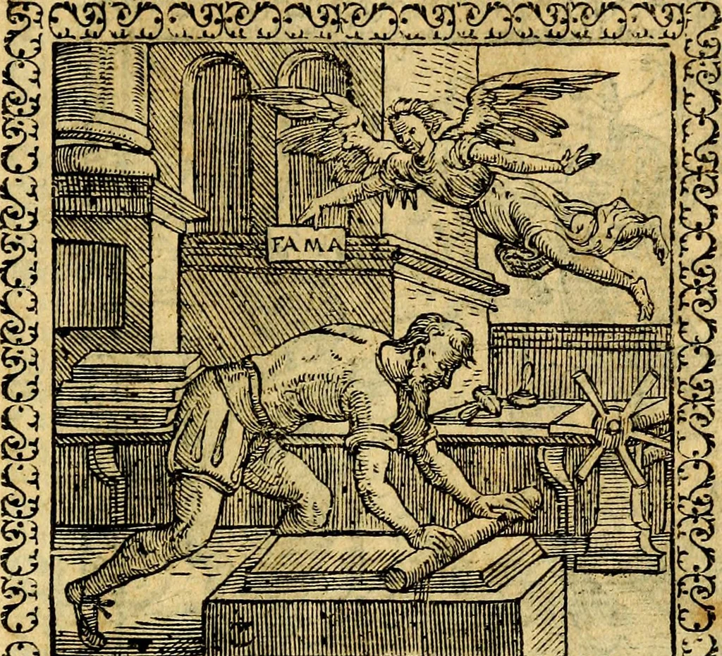 An illustration from Emblemata, et aliqvot nvmmi antiqvi operis, 1566, leaf 250