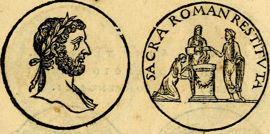 An illustration from Emblemata, et aliqvot nvmmi antiqvi operis, 1566, leaf 266