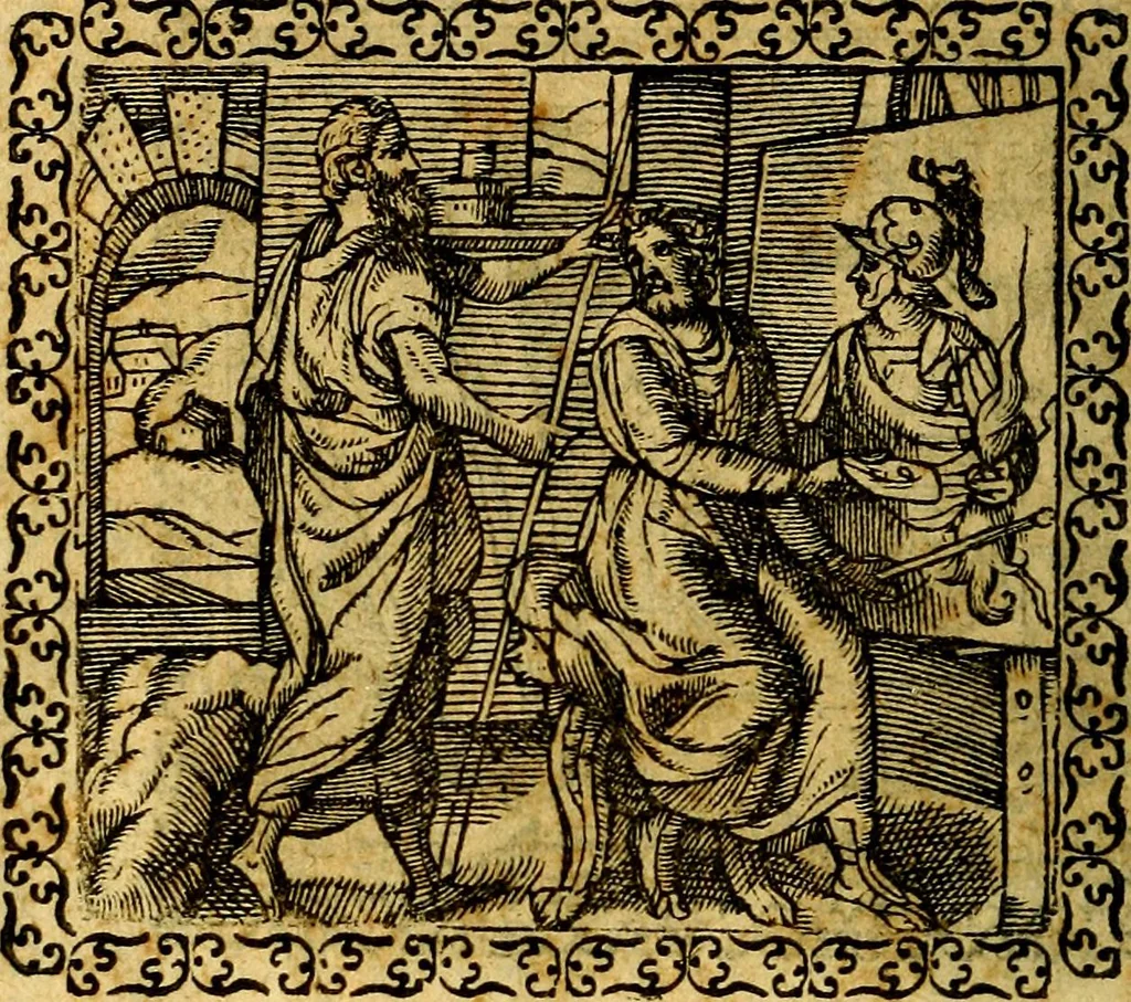An illustration from Emblemata, et aliqvot nvmmi antiqvi operis, 1566, leaf 35