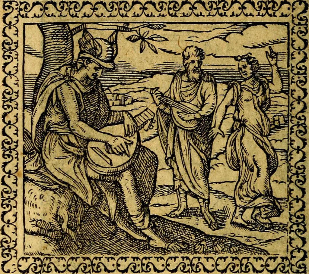 An illustration from Emblemata, et aliqvot nvmmi antiqvi operis, 1566, leaf 55