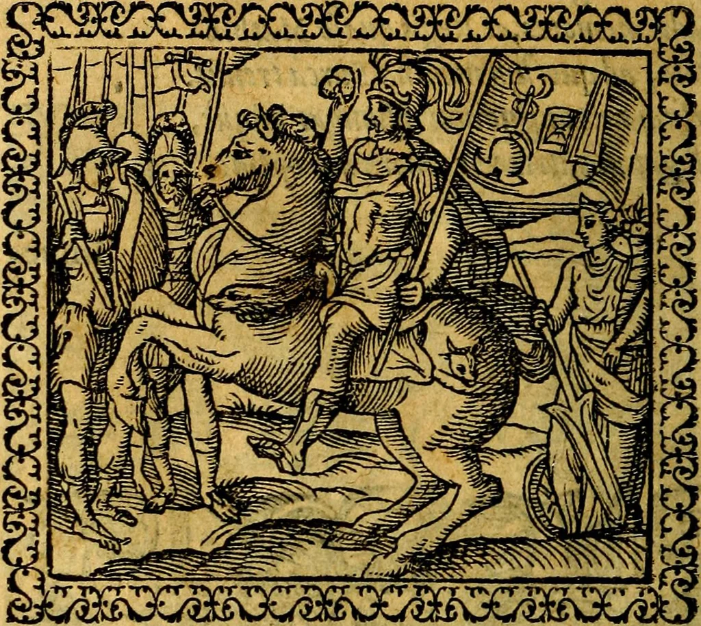 An illustration from Emblemata, et aliqvot nvmmi antiqvi operis, 1566, leaf 67