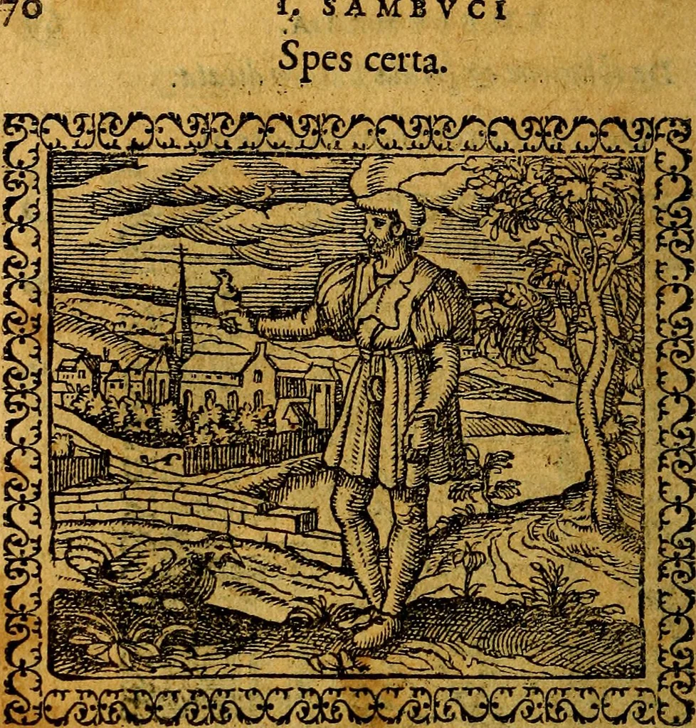 An illustration from Emblemata, et aliqvot nvmmi antiqvi operis, 1566, leaf 73