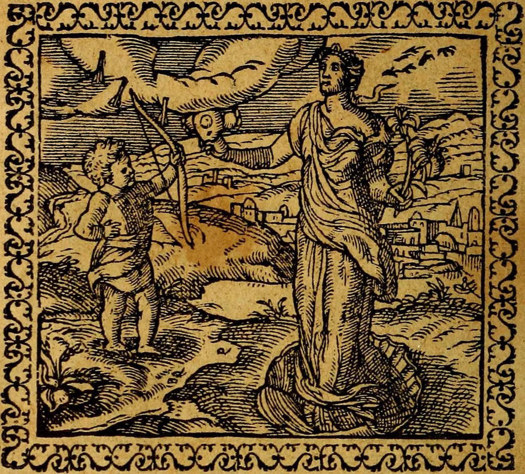 An illustration from Emblemata, et aliqvot nvmmi antiqvi operis, 1566, leaf 83