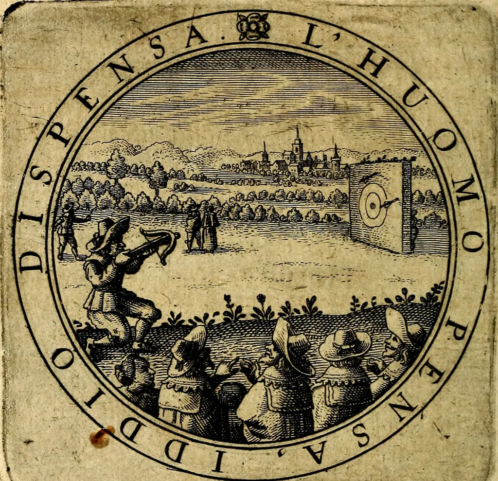 An illustration from Emblemata ethico politica. Ingenuâ at que eruditâ interpretatione nunc primùm illustrata, 1669, leaf 185