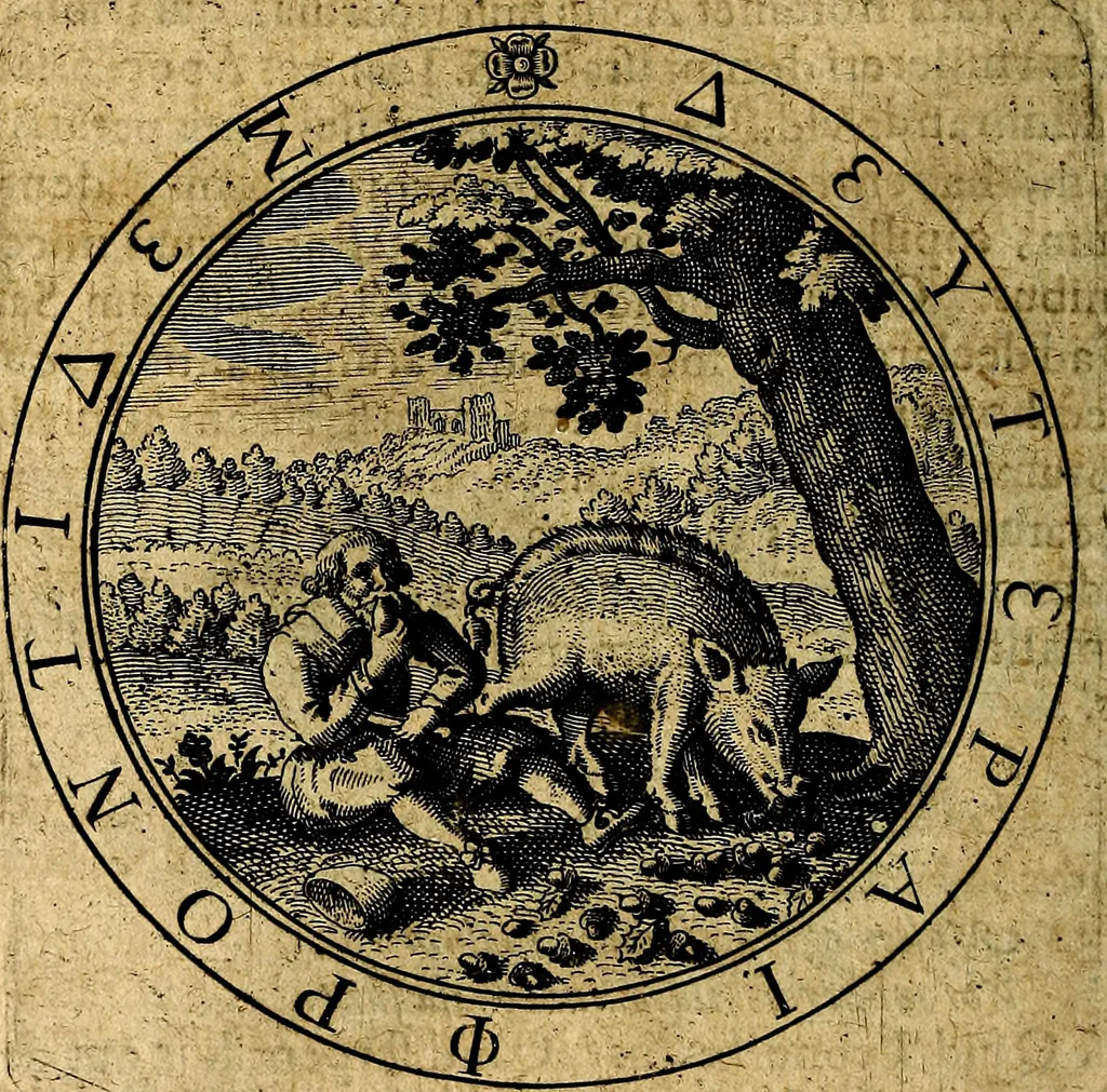 An illustration from Emblemata ethico politica. Ingenuâ at que eruditâ interpretatione nunc primùm illustrata, 1669, leaf 201