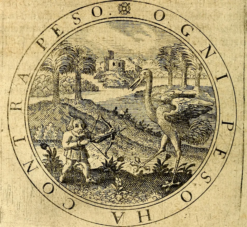 An illustration from Emblemata ethico politica. Ingenuâ at que eruditâ interpretatione nunc primùm illustrata, 1669, leaf 57