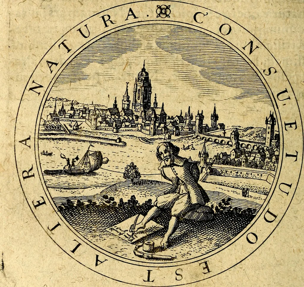 An illustration from Emblemata ethico politica. Ingenuâ at que eruditâ interpretatione nunc primùm illustrata, 1669, leaf 95