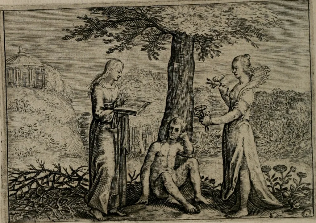 An illustration from Emblemata Florentii Schoonhovii I.C. Goudani : partim moralia partim etiam civilia : cum latiori eorundem ejusdem auctoris interpretatione : accedunt et alia quaedam poëmatia in alijs poematum suorum libris non contenta, 1648, leaf 123