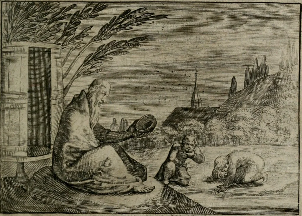 An illustration from Emblemata Florentii Schoonhovii I.C. Goudani : partim moralia partim etiam civilia : cum latiori eorundem ejusdem auctoris interpretatione : accedunt et alia quaedam poëmatia in alijs poematum suorum libris non contenta, 1648, leaf 140
