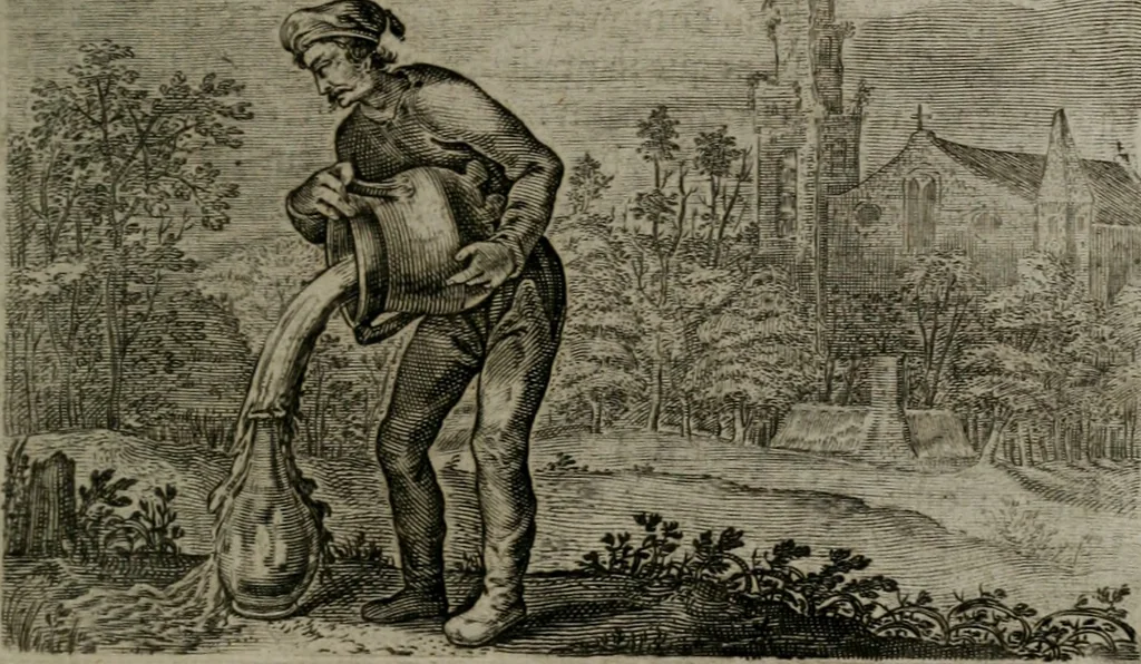 An illustration from Emblemata Florentii Schoonhovii I.C. Goudani : partim moralia partim etiam civilia : cum latiori eorundem ejusdem auctoris interpretatione : accedunt et alia quaedam poëmatia in alijs poematum suorum libris non contenta, 1648, leaf 214