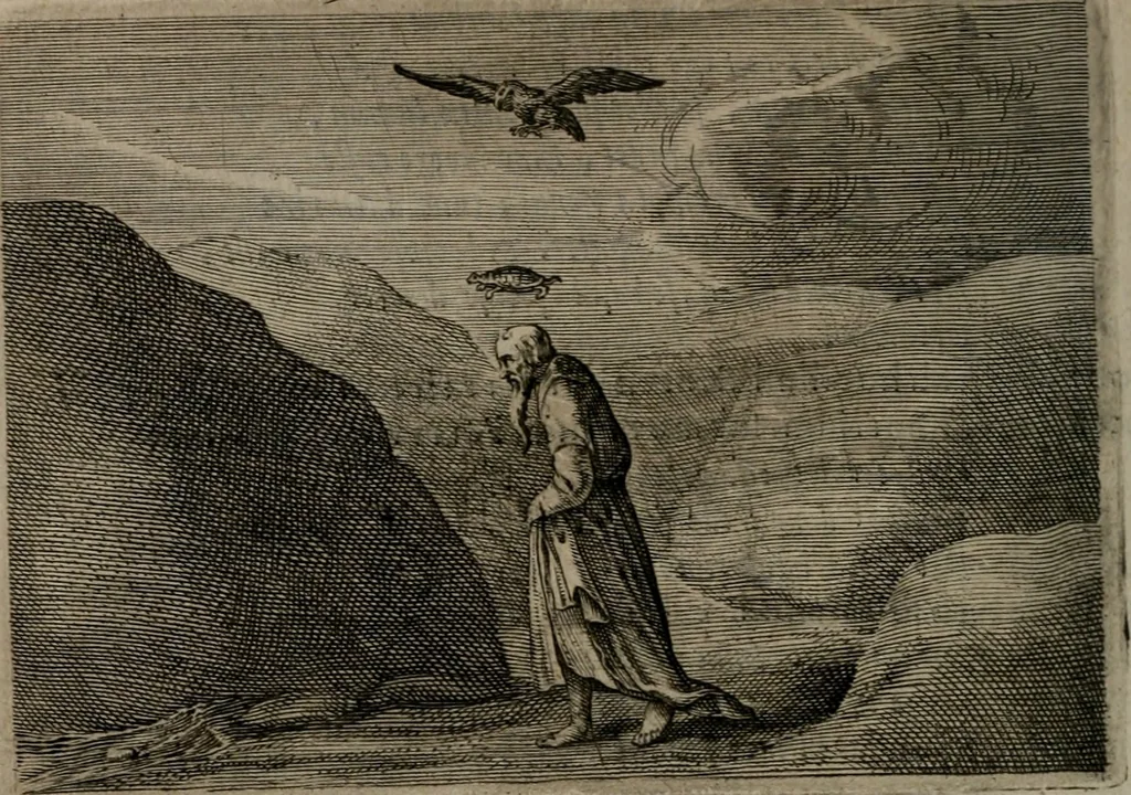 An illustration from Emblemata Florentii Schoonhovii I.C. Goudani : partim moralia partim etiam civilia : cum latiori eorundem ejusdem auctoris interpretatione : accedunt et alia quaedam poëmatia in alijs poematum suorum libris non contenta, 1648, leaf 43
