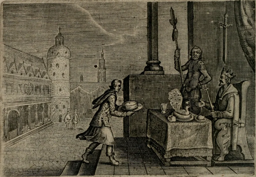 An illustration from Emblemata Florentii Schoonhovii I.C. Goudani : partim moralia partim etiam civilia : cum latiori eorundem ejusdem auctoris interpretatione : accedunt et alia quaedam poëmatia in alijs poematum suorum libris non contenta, 1648, leaf 95