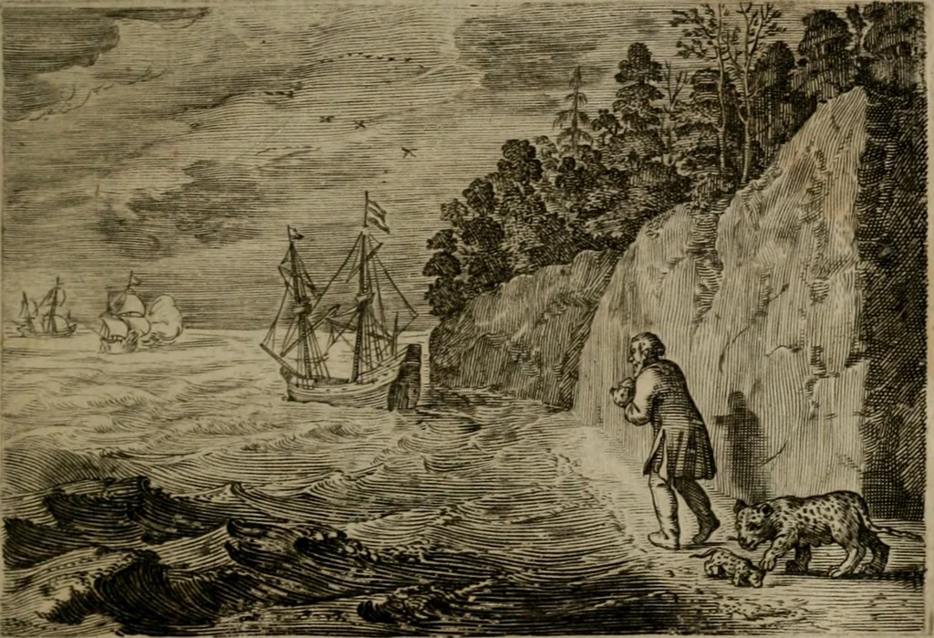 An illustration from Emblemata Florentii Schoonhovii I.C. Goudani, : partim moralia, partim etiam civilia. Cum latiori eorundem ejusdem auctoris interpretatione., 1618, leaf 106