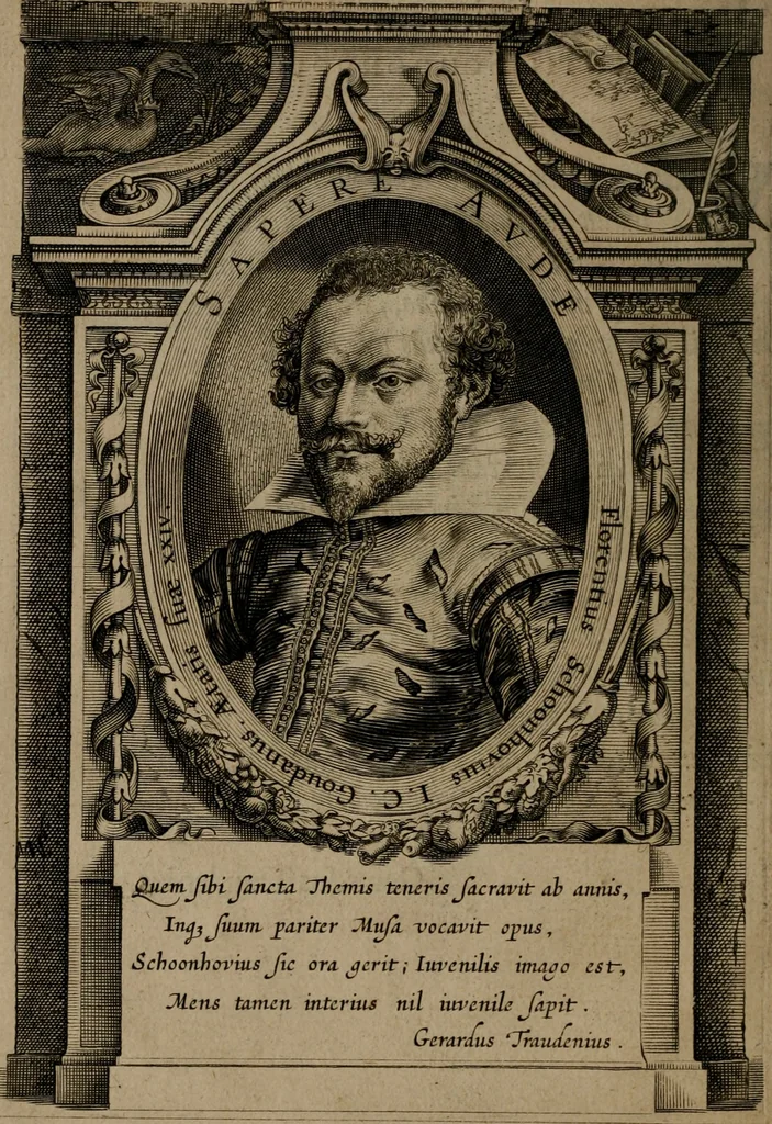 An illustration from Emblemata Florentii Schoonhovii I.C. Goudani, : partim moralia, partim etiam civilia. Cum latiori eorundem ejusdem auctoris interpretatione., 1618, leaf 13