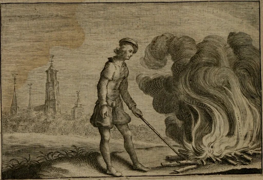 An illustration from Emblemata Florentii Schoonhovii I.C. Goudani, : partim moralia, partim etiam civilia. Cum latiori eorundem ejusdem auctoris interpretatione., 1618, leaf 135