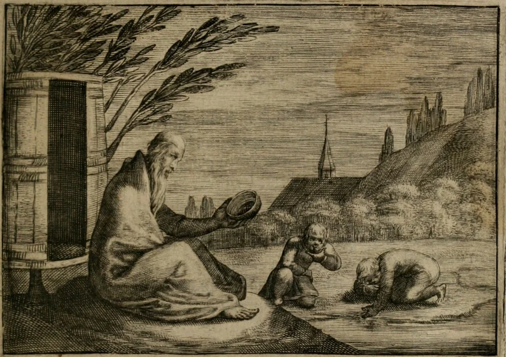 An illustration from Emblemata Florentii Schoonhovii I.C. Goudani, : partim moralia, partim etiam civilia. Cum latiori eorundem ejusdem auctoris interpretatione., 1618, leaf 138