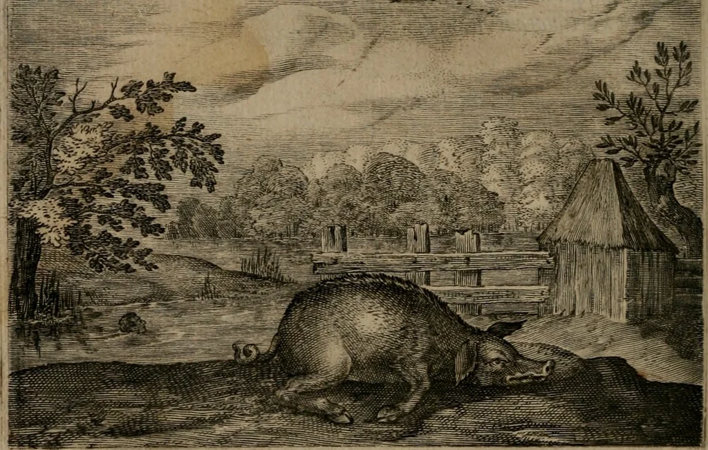 An illustration from Emblemata Florentii Schoonhovii I.C. Goudani, : partim moralia, partim etiam civilia. Cum latiori eorundem ejusdem auctoris interpretatione., 1618, leaf 141