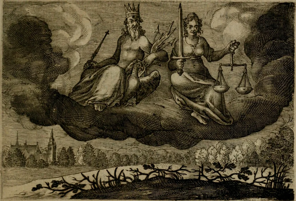 An illustration from Emblemata Florentii Schoonhovii I.C. Goudani, : partim moralia, partim etiam civilia. Cum latiori eorundem ejusdem auctoris interpretatione., 1618, leaf 176